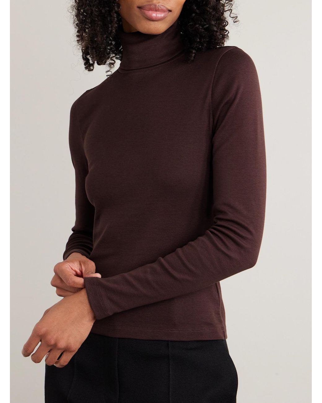 Flore Flore Purple Dinah Ribbed Organic Cotton-Jersey Turtleneck Top