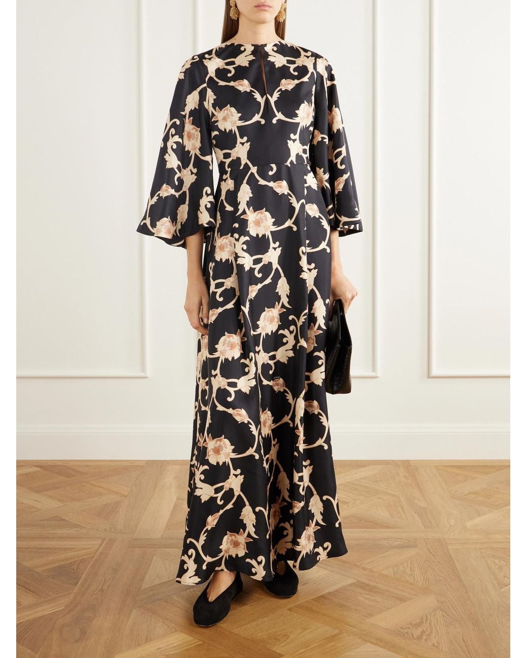 LaDoubleJ White Belle Floral-Print Silk-Twill Maxi Dress