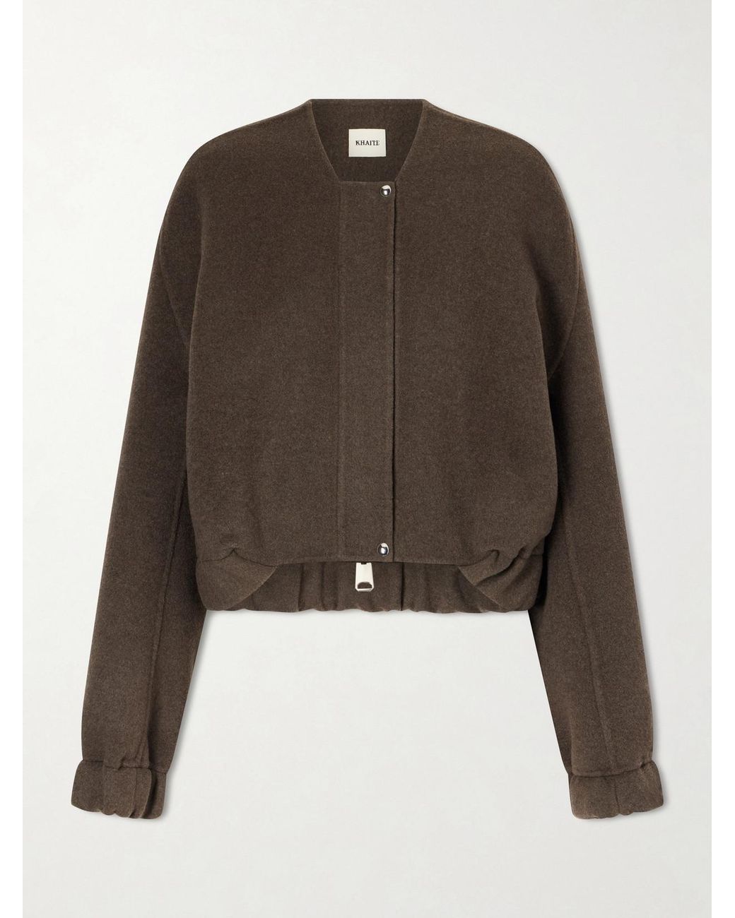 Khaite Brown Cordan Cropped Wool Bomber Jacket