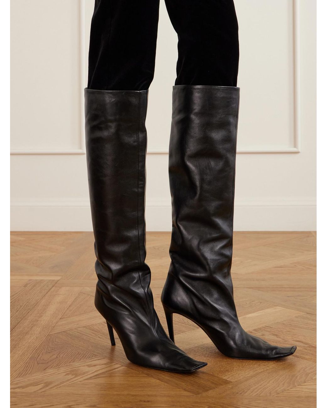 Khaite Black Marlene 85 Leather Knee Boots