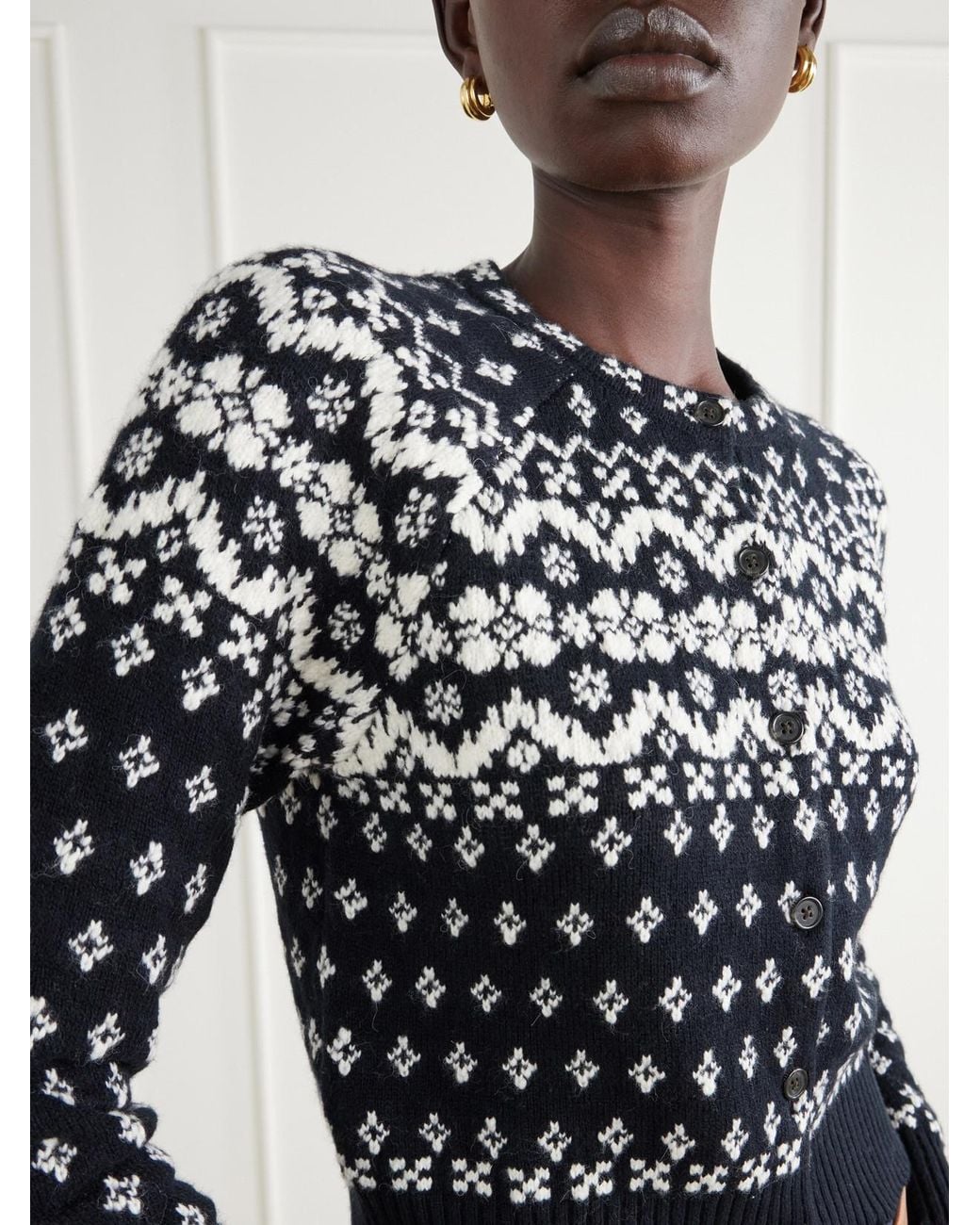 Polo Ralph Lauren Black Cropped Fair Isle Intarsia-Knit Wool, Cotton And Alpaca-Blend Cardigan