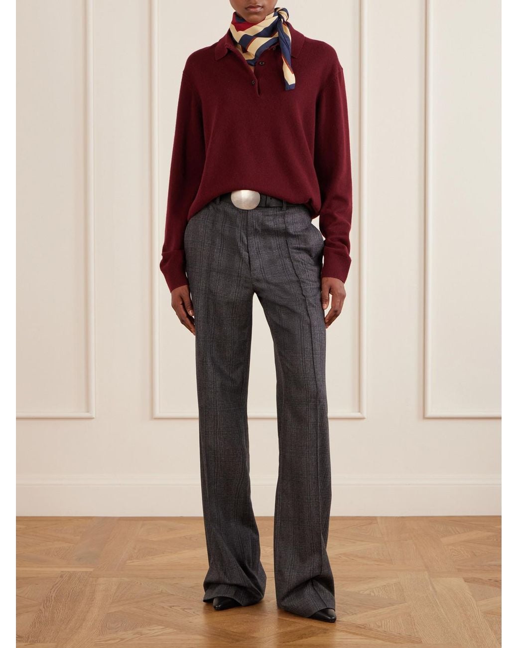 Nili Lotan Gray Etoile Pleated Checked Wool And Cashmere-Blend Felt Straight-Leg Pants