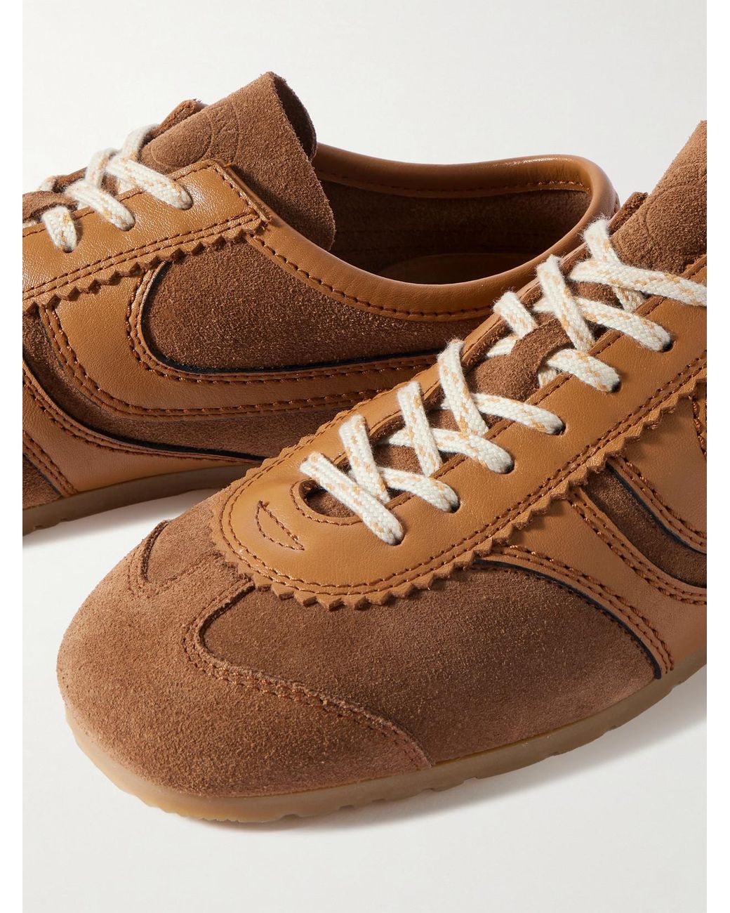Dries Van Noten Brown Leather-Trimmed Suede Sneakers