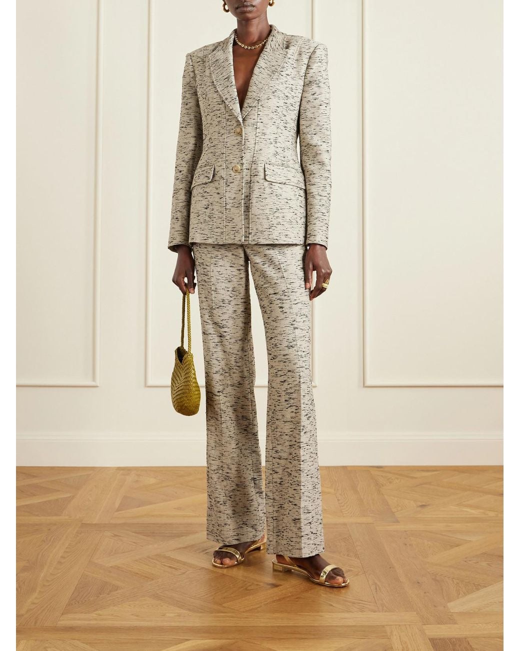 Ulla Johnson White Blanca Tweed Straight-Leg Pants