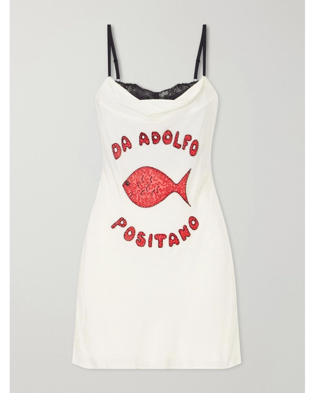 Staud White Evangeline Lace-Trimmed Embellished Silk Mini Dress