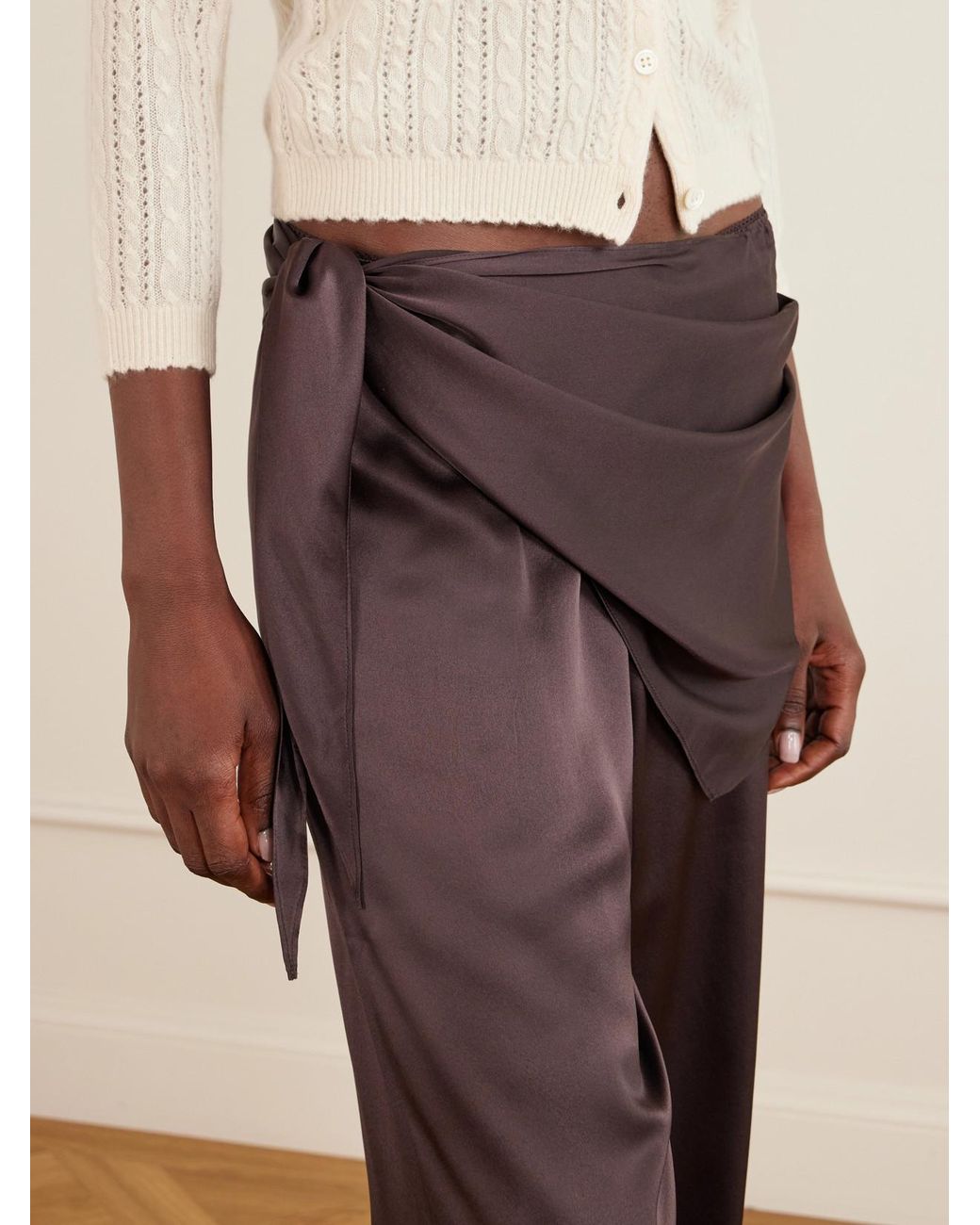 Doen Purple Lavona Scarf-Detailed Silk Pants