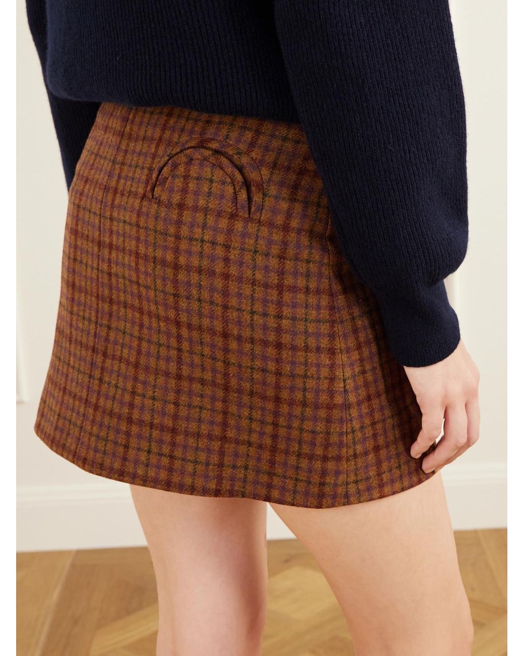 Blazé Milano Brown Coci Checked Wool Mini Skirt