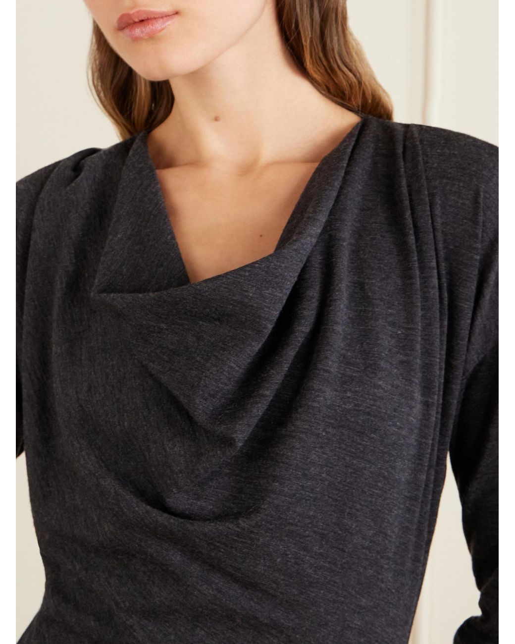 Brunello Cucinelli Black Draped Wool-Blend Jersey Dress