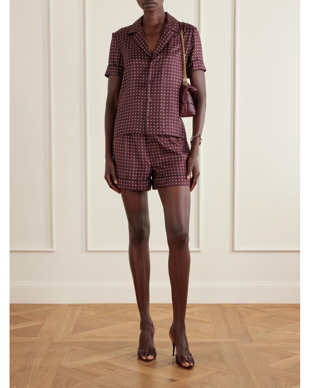 Saint Laurent Red Printed Silk-Twill Shorts