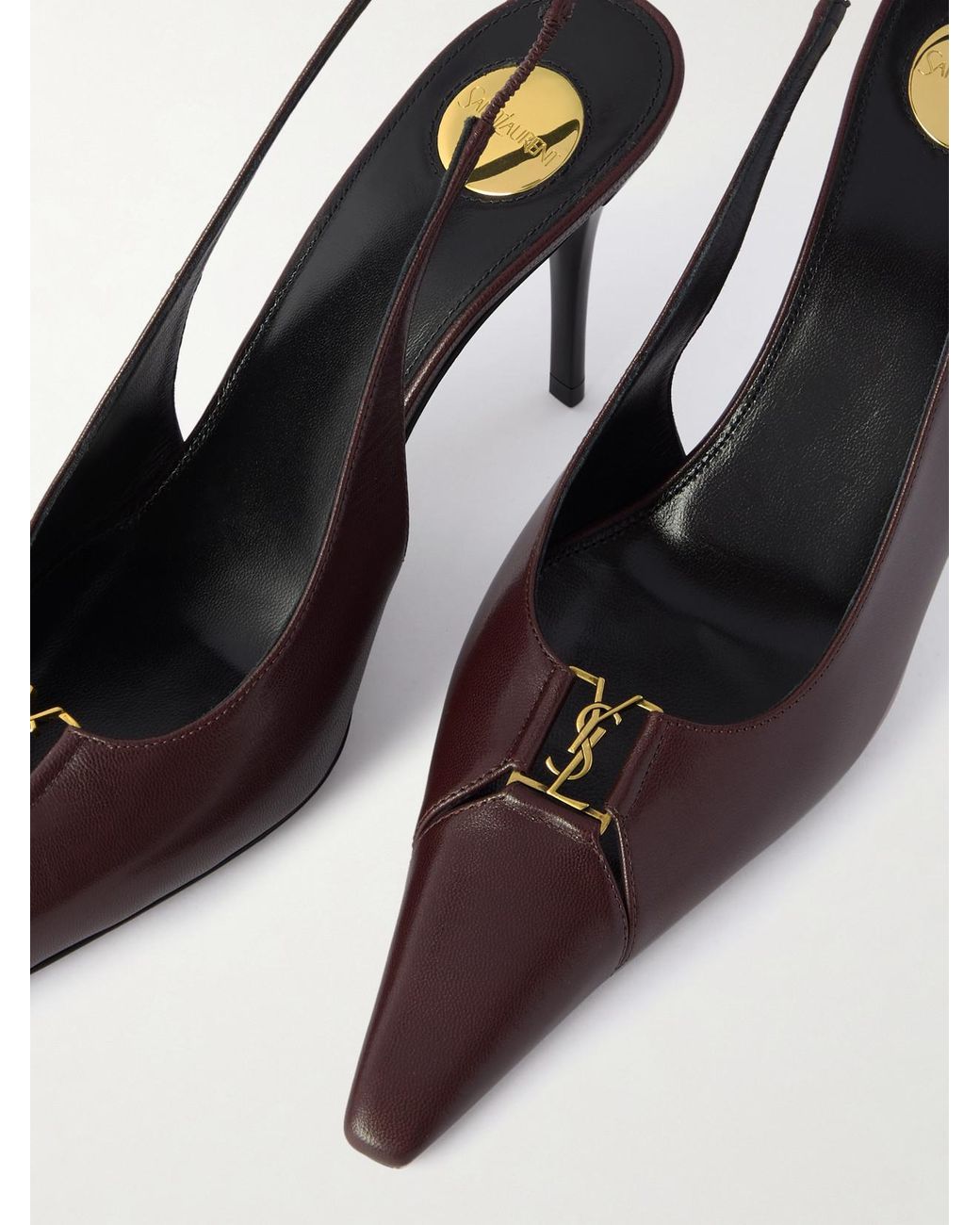 Saint Laurent Red Babylone Cassandre-Embellished Leather Slingback Pumps