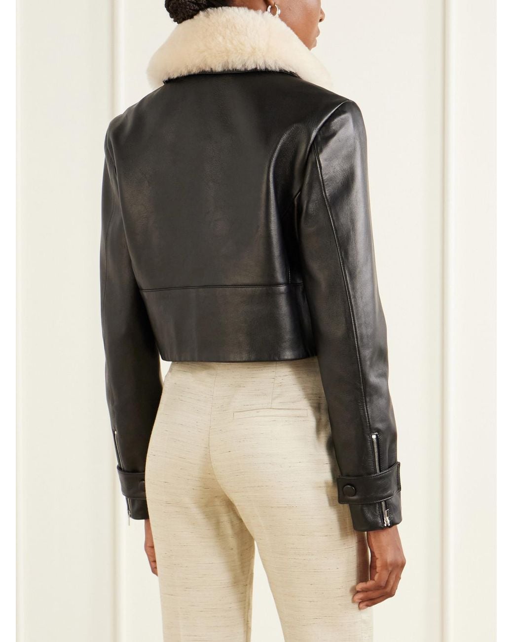 LIBEROWE Black Raja Cropped Shearling-Trimmed Leather Jacket