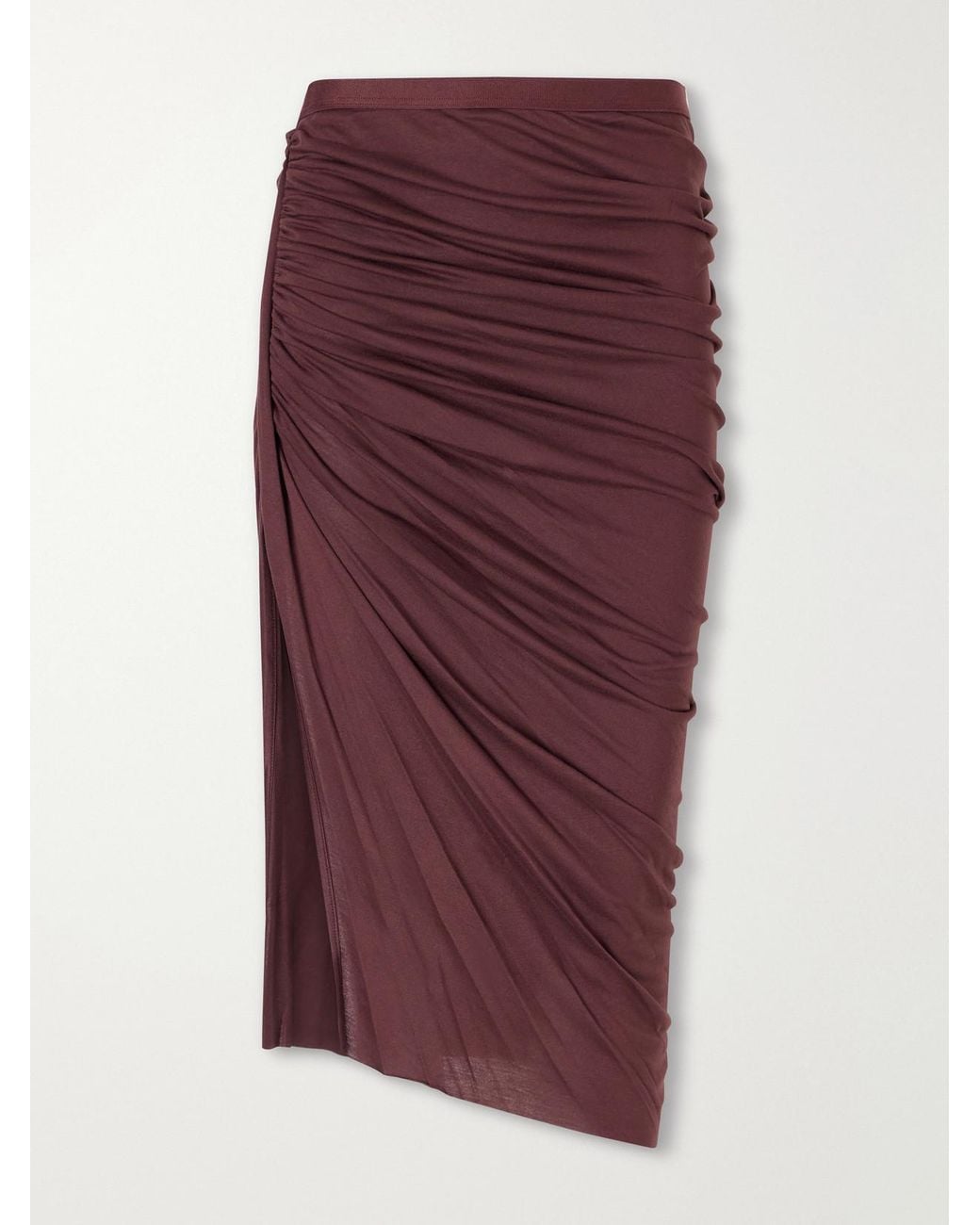 Rick Owens Purple Edfu Asymmetric Gathered Jersey Midi Skirt
