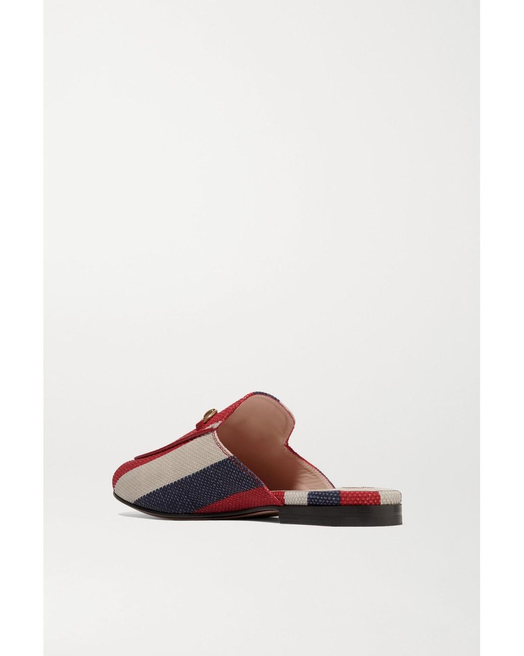 Gucci Red Princetown Horsebit-Detailed Striped Canvas Slippers