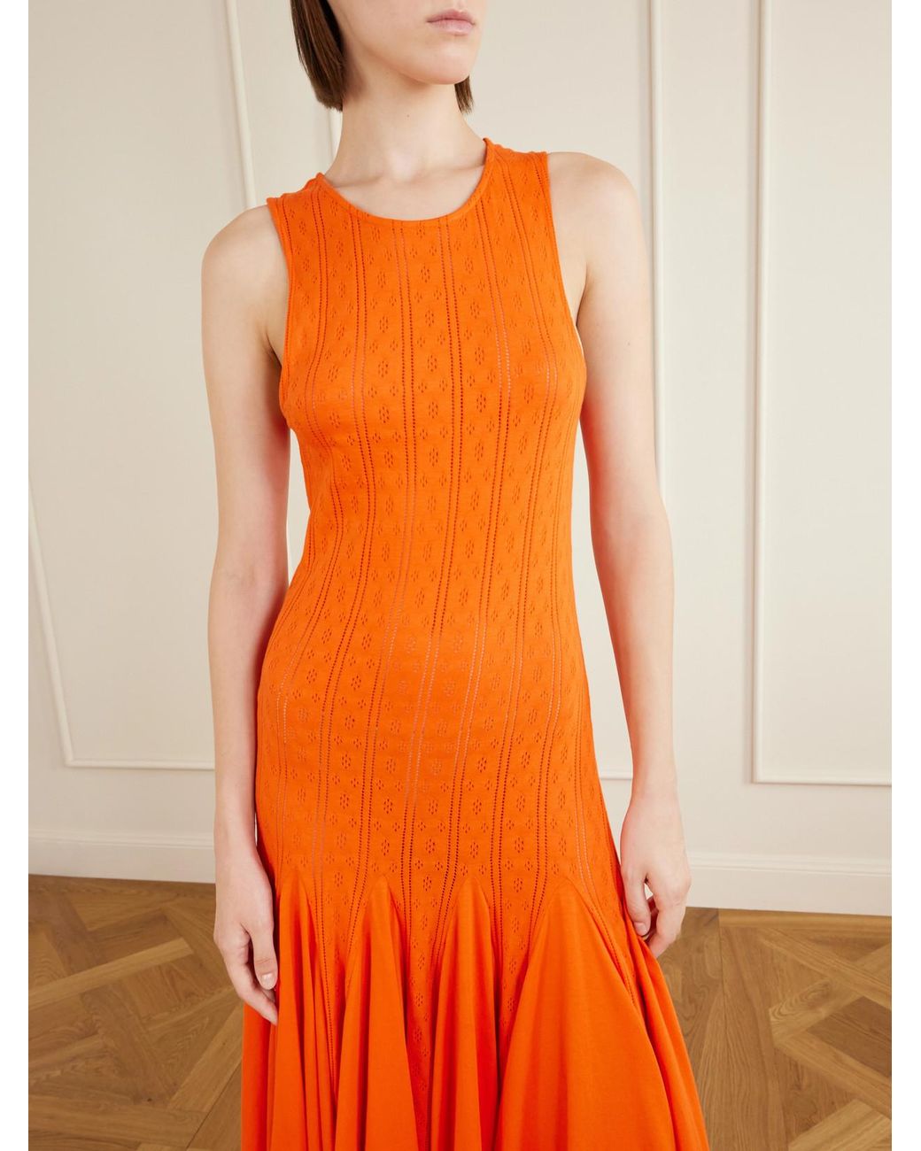Loewe Orange Paula's Ibiza Pointelle-Knit Cotton-Jersey Midi Dress