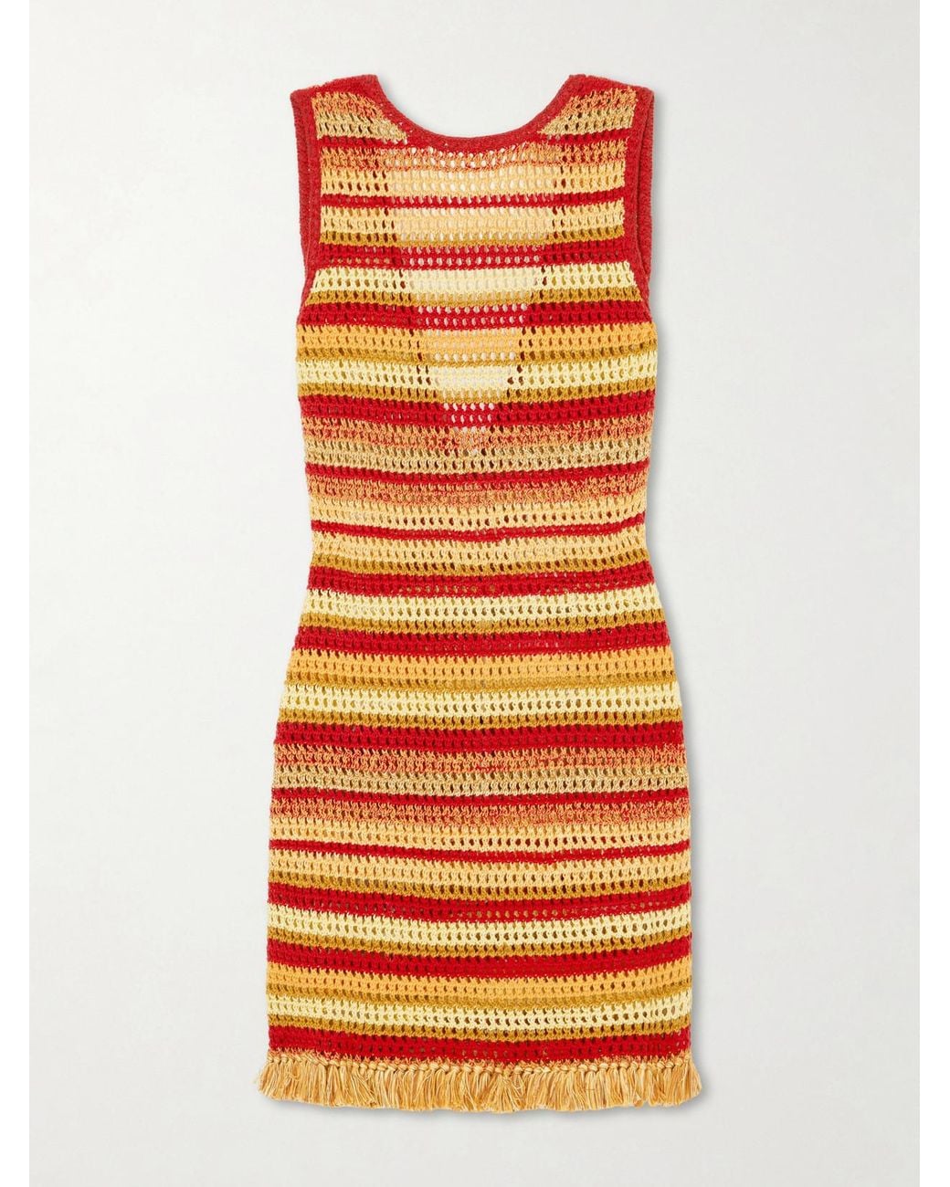 Escvdo Orange Nevado Fringed Striped Crocheted Cotton Mini Dress
