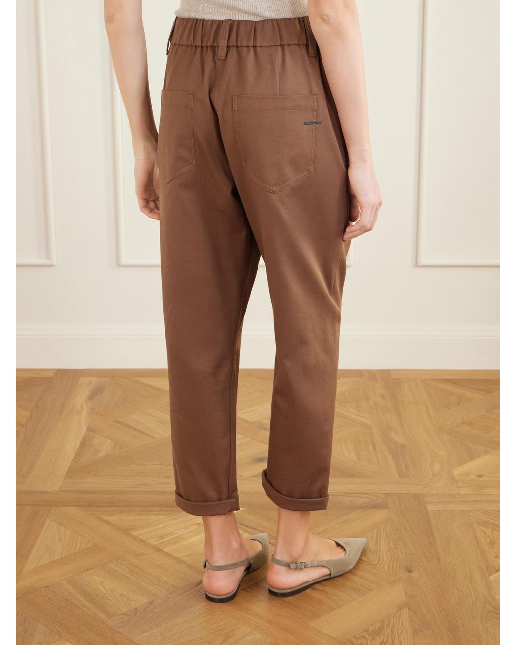 Brunello Cucinelli Brown Cotton-Blend Twill Straight-Leg Pants