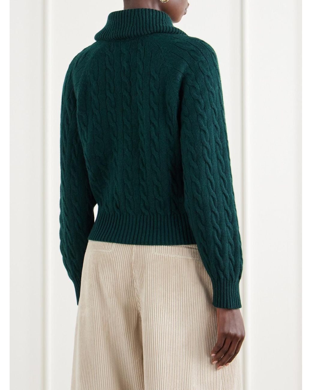 Polo Ralph Lauren Green Cropped Cable-Knit Wool And Cashmere-Blend Cardigan