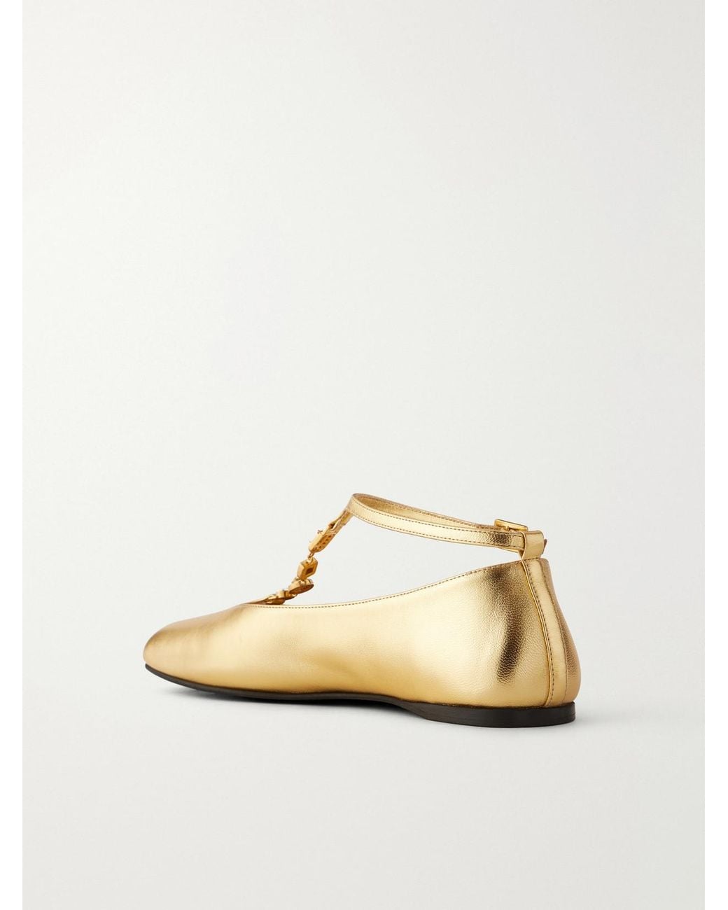 NODALETO Natural Bulla Ruby Embellished Metallic Leather Ballet Flats