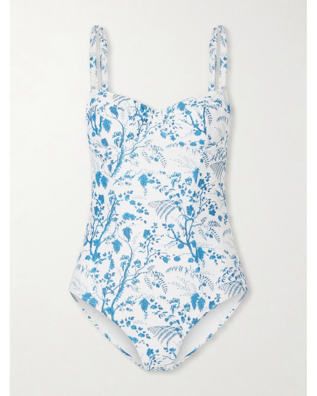 Erdem Blue Floral-Print Swimsuit
