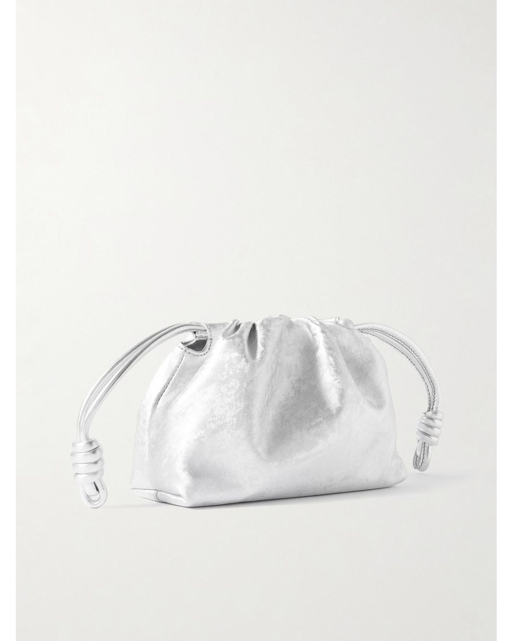Loewe White Flamenco Mini Metallic Leather Clutch