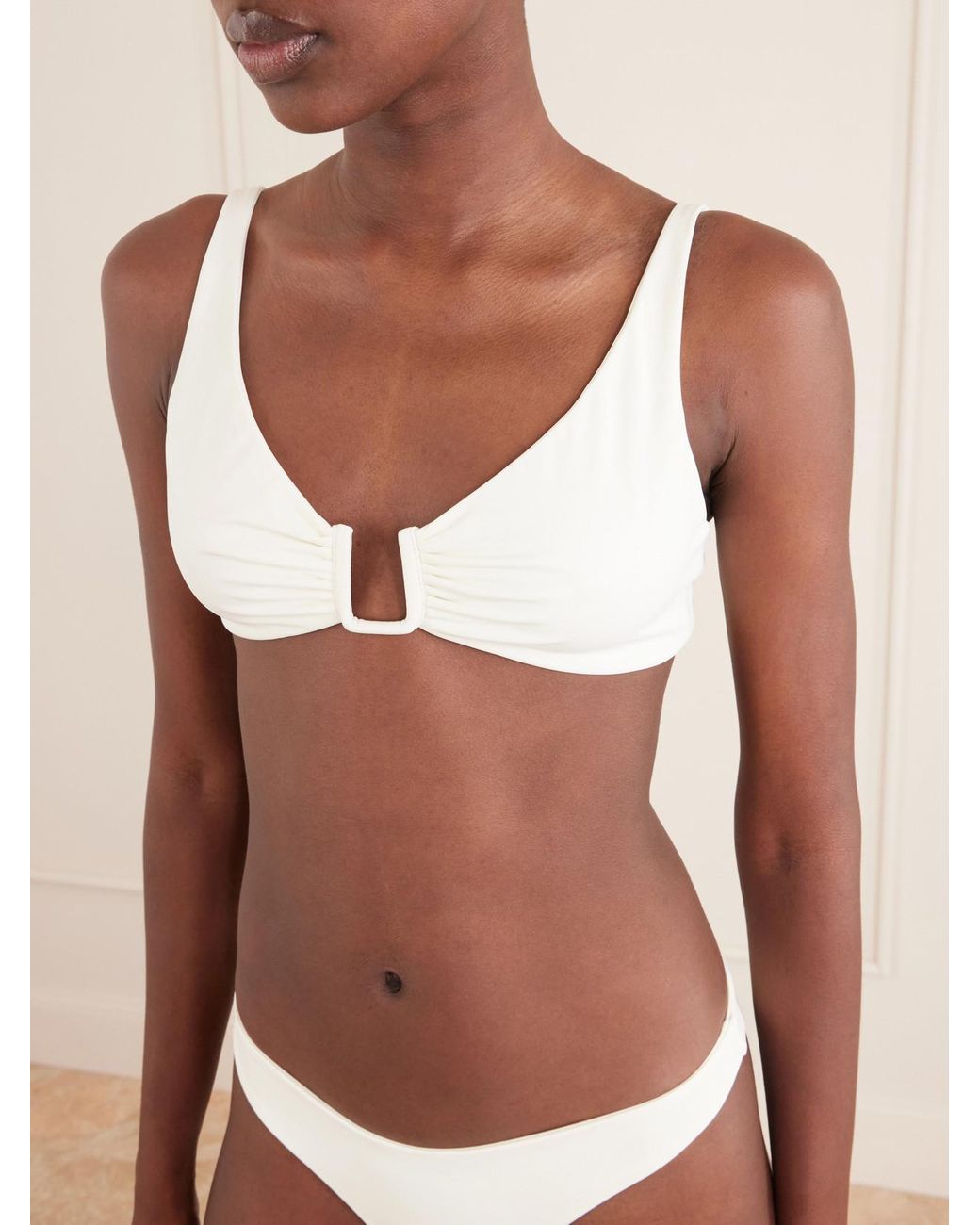 Away That Day White Palma Embellished Gathered Bikini Top