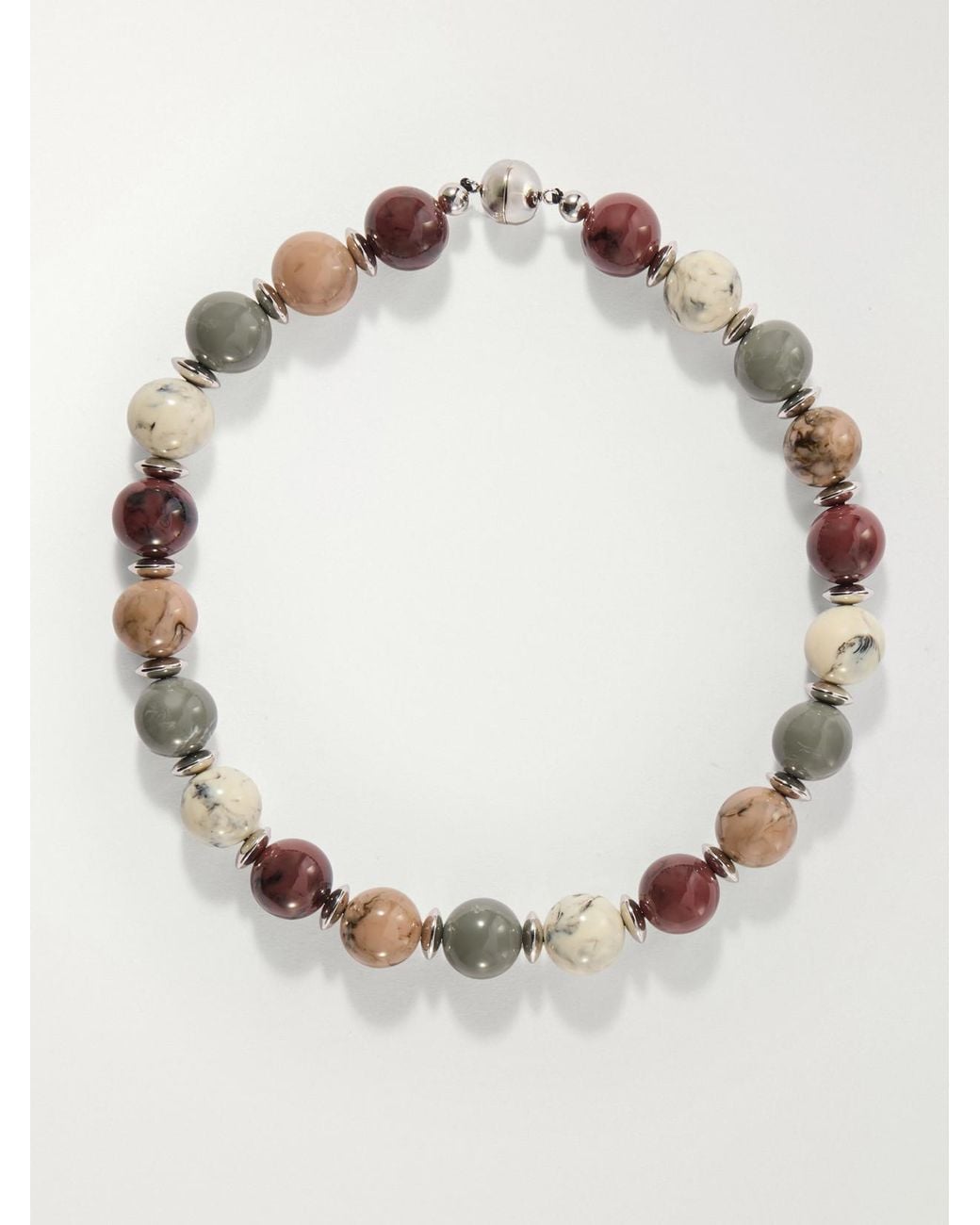 Julietta Natural Mavis Rhodium Pleated Jasper Beaded Necklace
