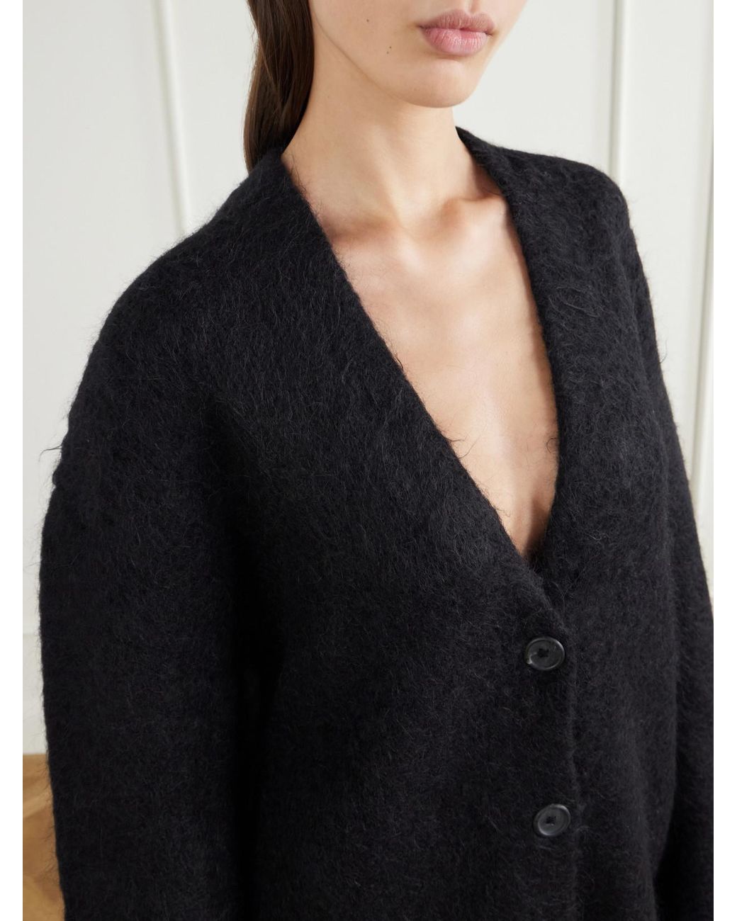 Lauren Manoogian Black Brushed Alpaca, Pima Cotton And Merino Wool-Blend Cardigan