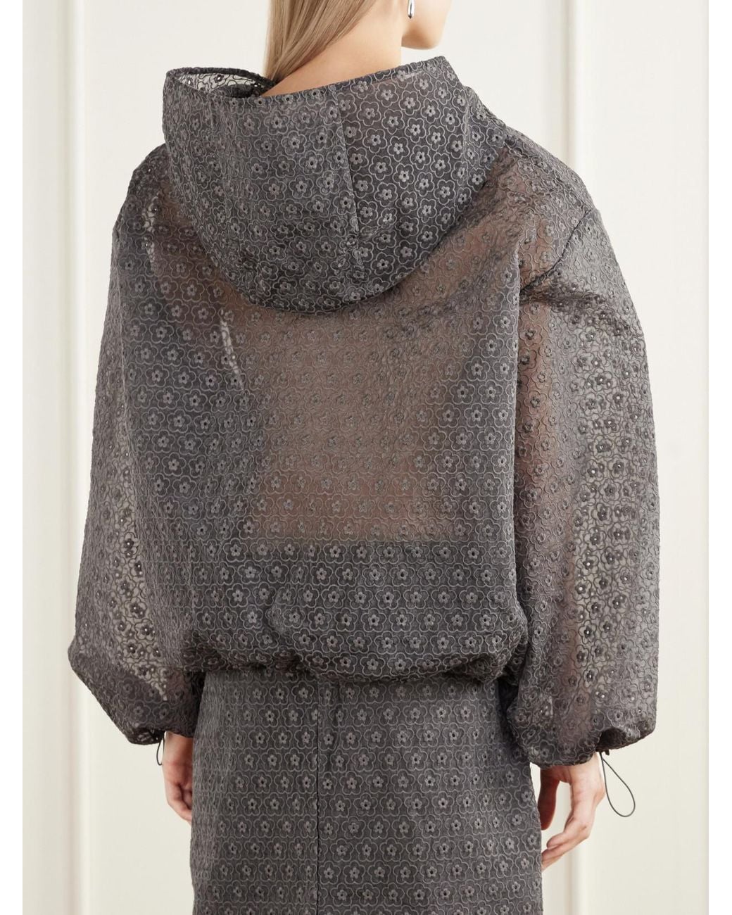 CECILIE BAHNSEN Gray Shila Hooded Drawstring Cotton-Blend Floral-Lace Jacket