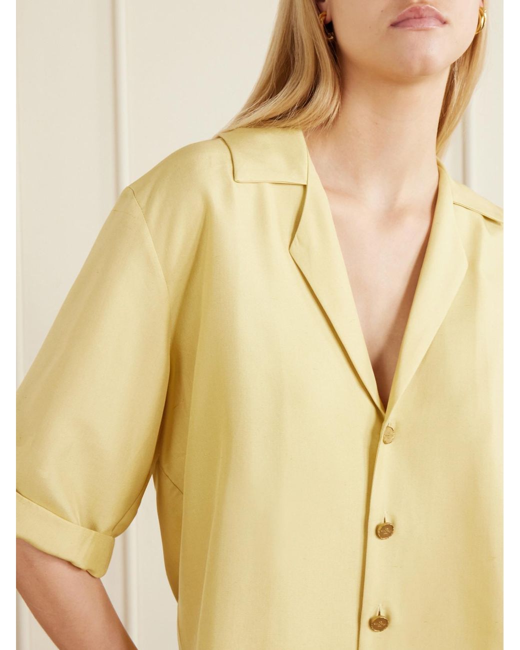 LeKasha Yellow Abnus Cropped Silk Shirt