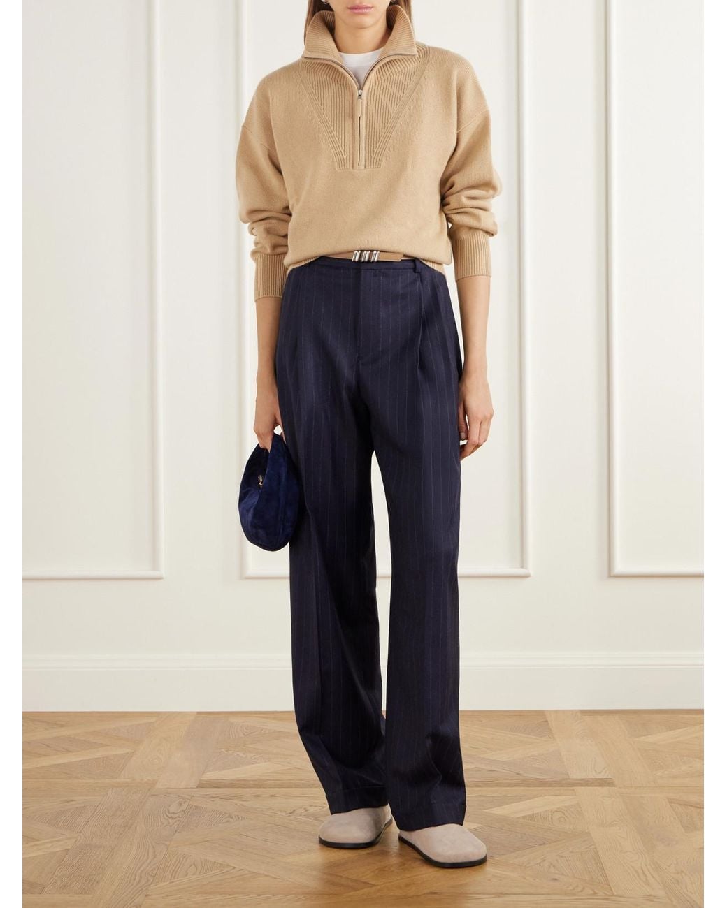 Allude Natural Troyer Cashmere Half-Zip Polo Sweater