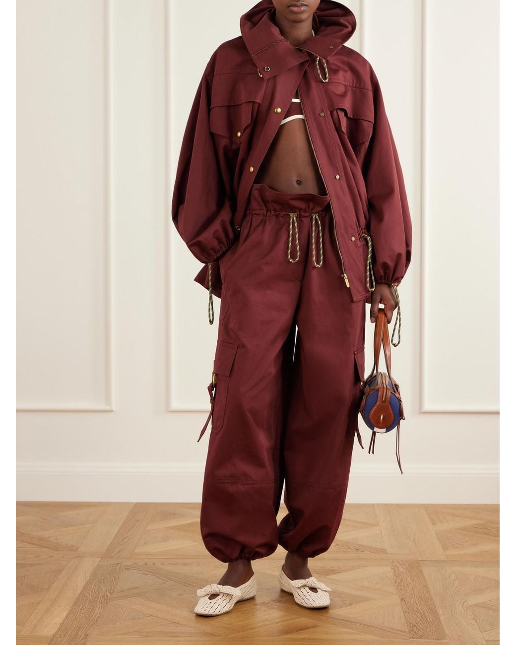 Zimmermann Red Clash Drawstring Cotton-Drill Jacket