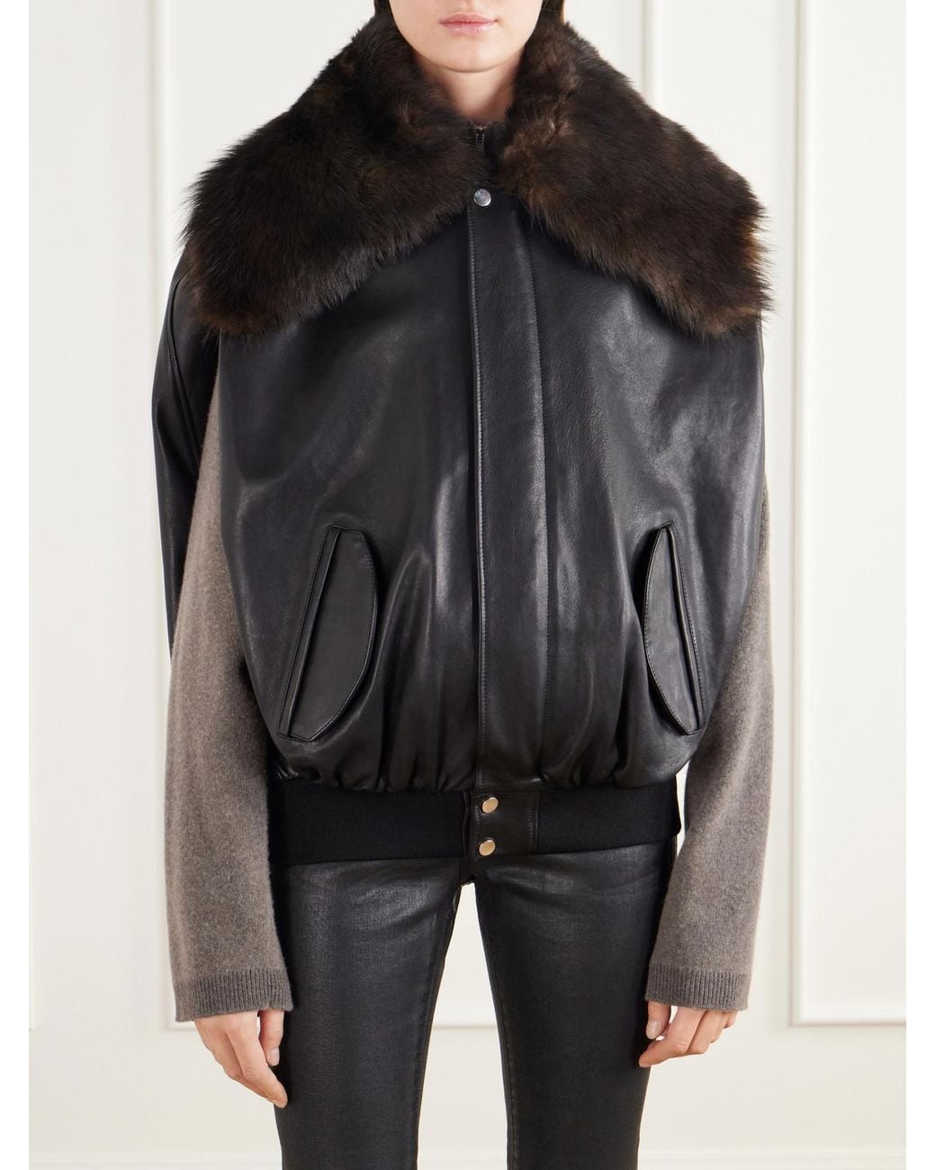 Rabanne Black Shearling-Trimmed Leather Jacket