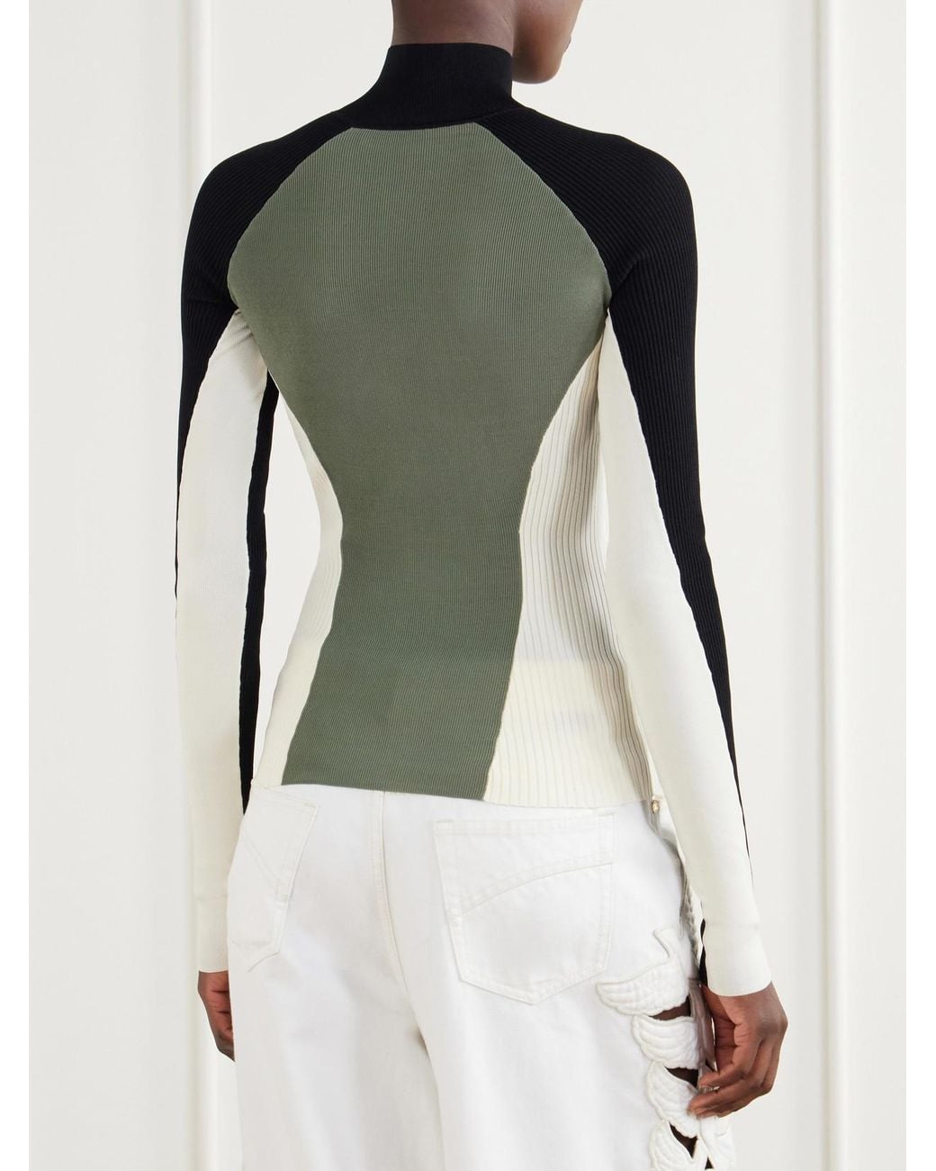 Zimmermann Green Clash Ribbed Jersey Half-Zip Sweater
