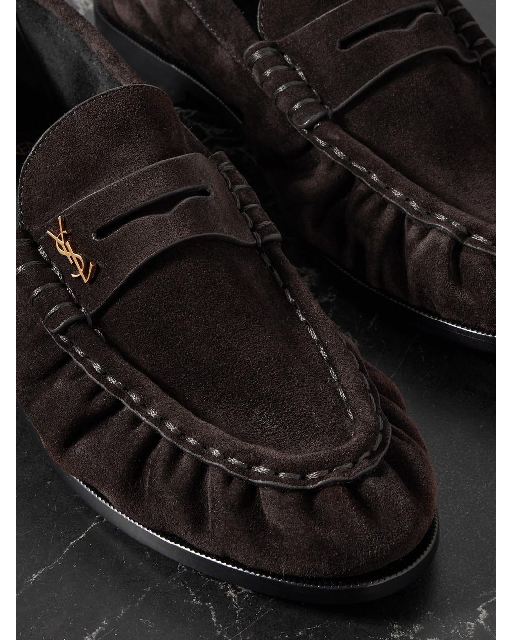 Saint Laurent Black Le Loafer Cassandre-Embellished Suede Loafers