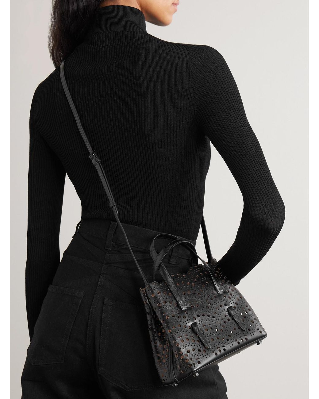 Alaïa Black Mina 20 Laser-Cut Leather Tote