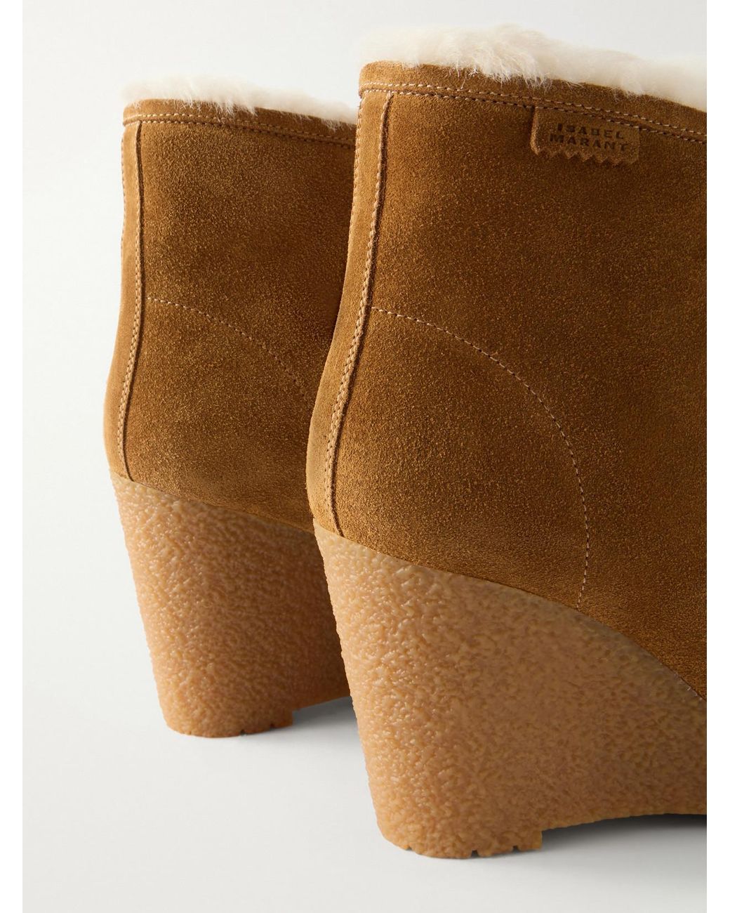 Isabel Marant Brown Cylia Shearling-Trimmed Suede Wedge Ankle Boots