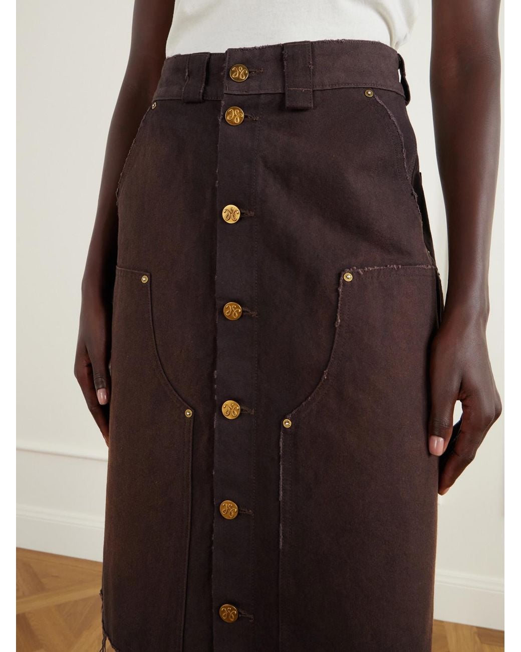 Willy Chavarria Purple Workwear Faded Frayed Cotton Duck-Canvas Knee-Lenght Skirt