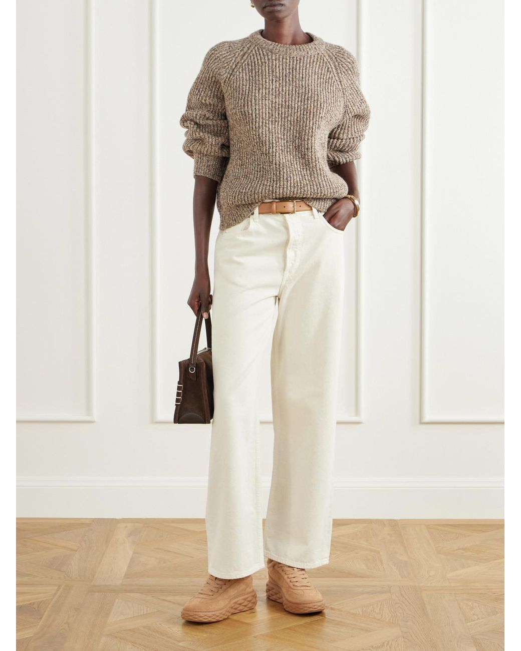 Jimmy Choo Brown Diamond Maxi Retro Shearling-Trimmed Suede Sneakers