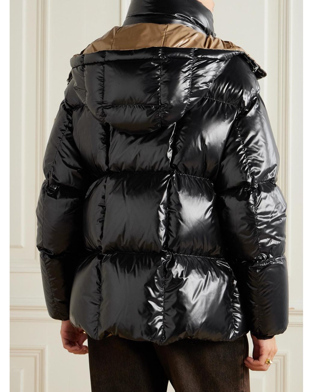 Moncler Black Hooded Quilted Glossed-Shell Down Jacket