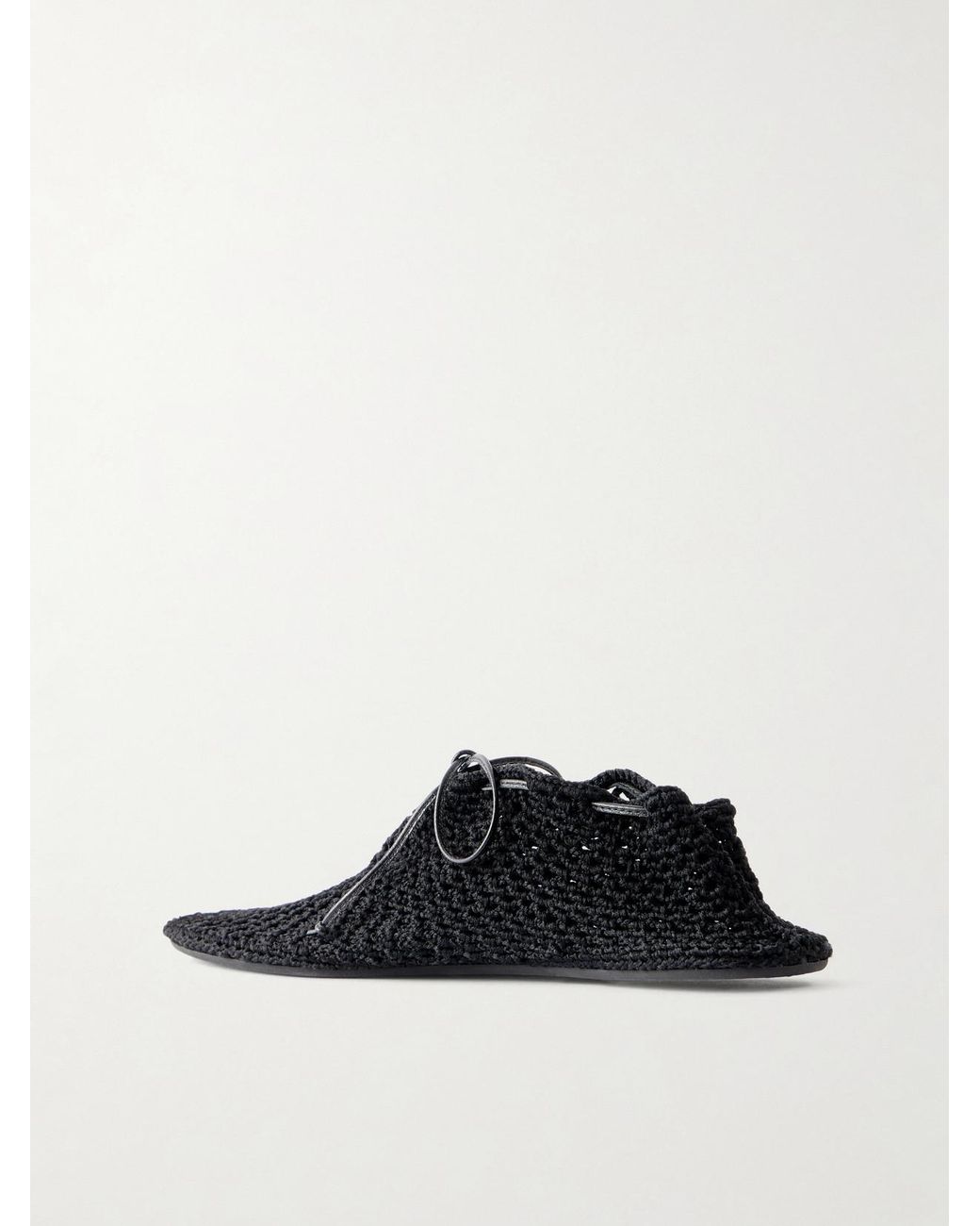Christen Black Hand Crochet Ballerina Leather-Trimmed Flats