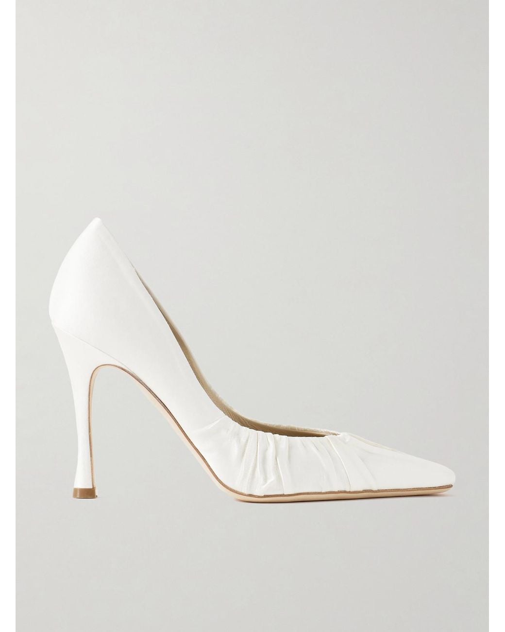 Danielle Frankel White Nala Ruched Satin Pumps
