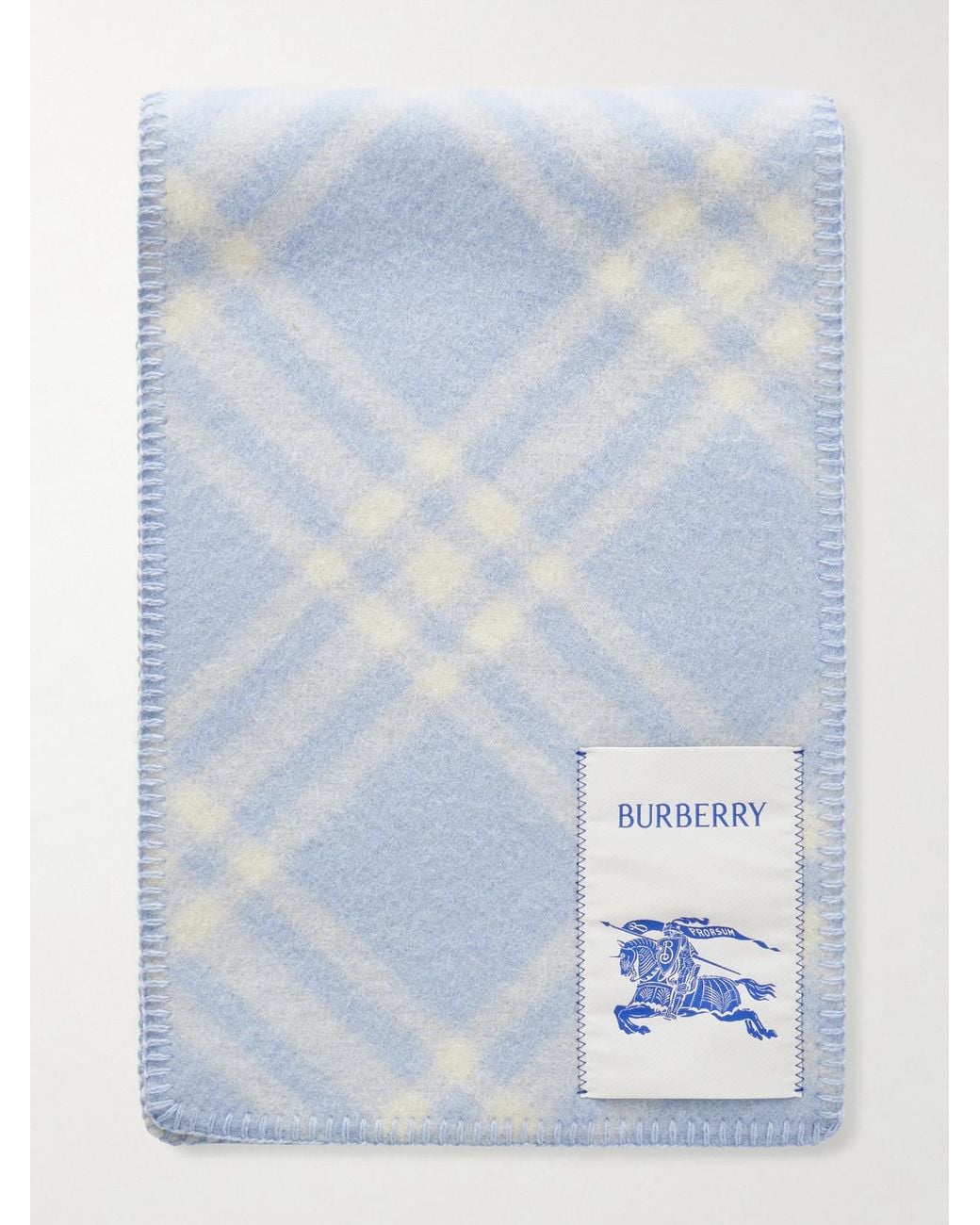 Burberry Blue Logo-Appliquéd Checked Wool Scarf