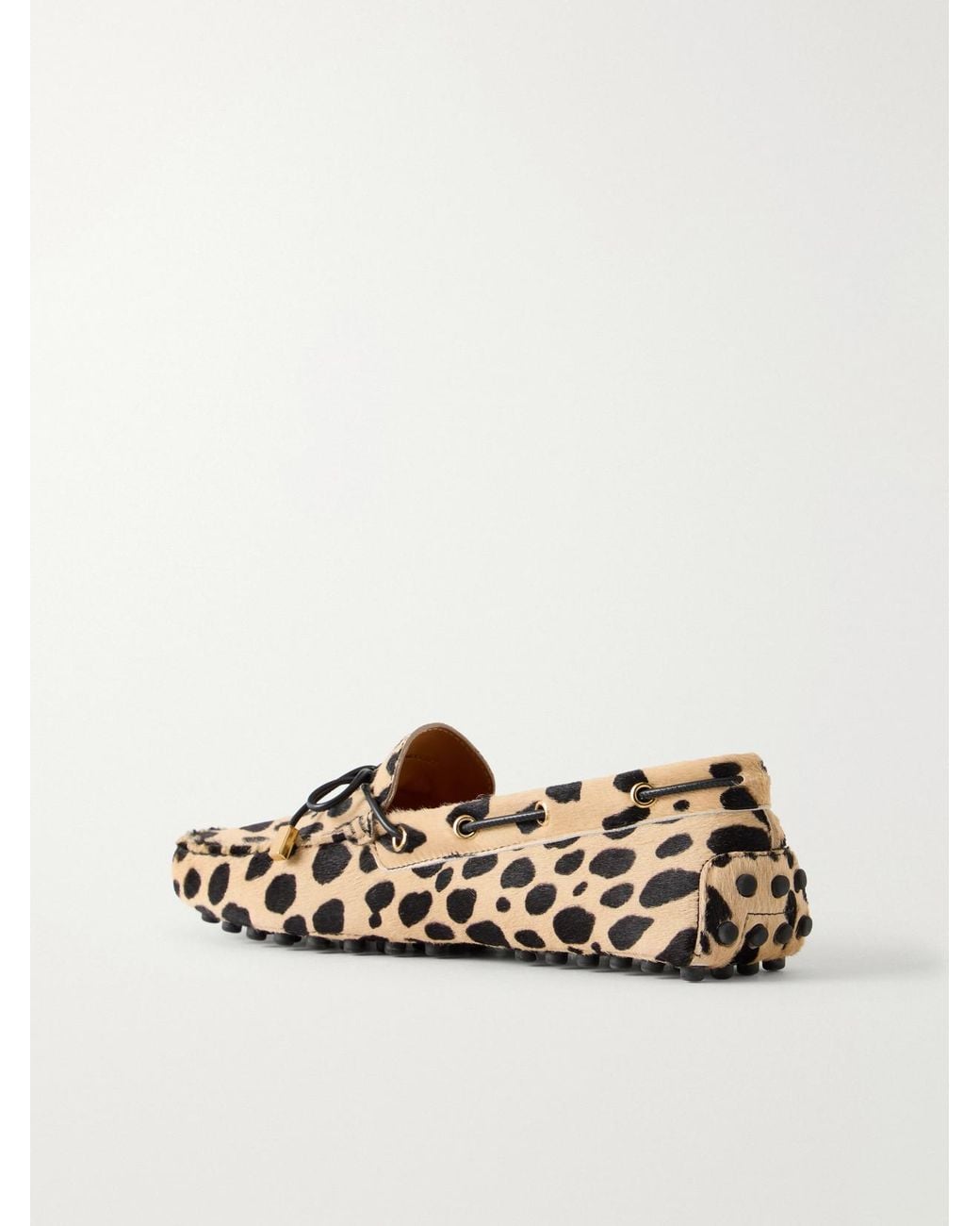Tod's Natural Gommino Bow-Detail Animal-Print Calf-Hair Loafers