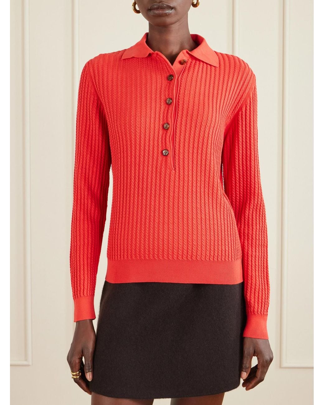 Blazé Milano Red Alegria Cable-Knit Cotton And Silk-Blend Polo Sweater