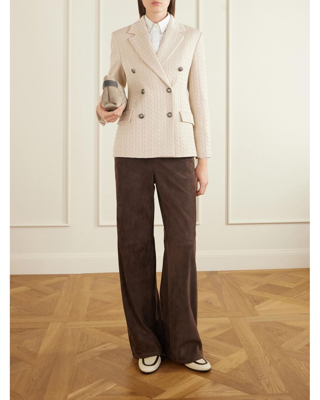 Brunello Cucinelli Natural Cable-Knit Cotton-Blend Double-Breasted Blazer