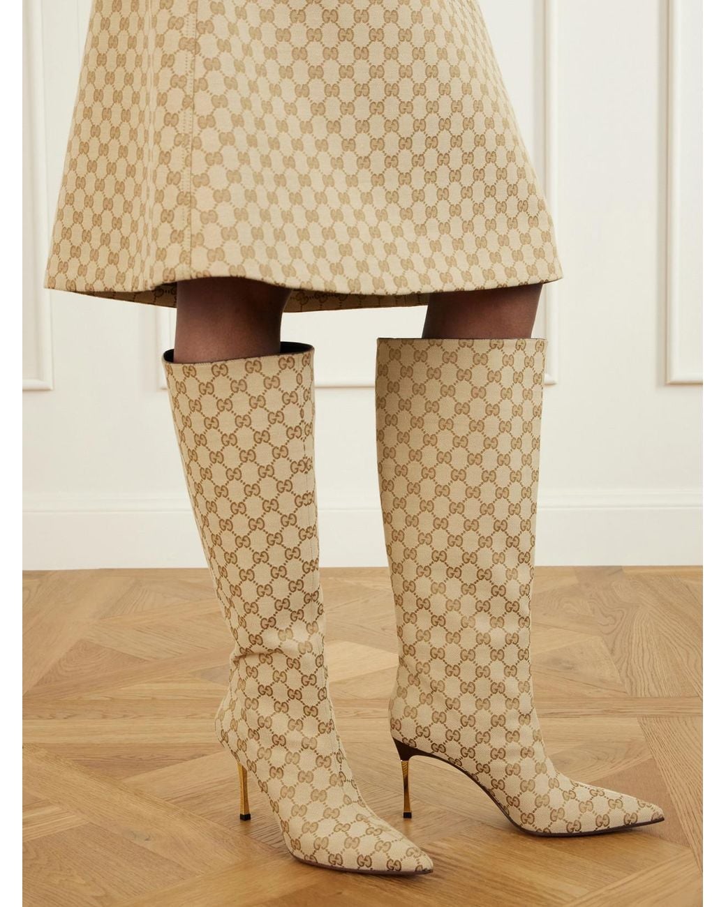 Gucci White Bombshell Coated-Canvas Knee Boots