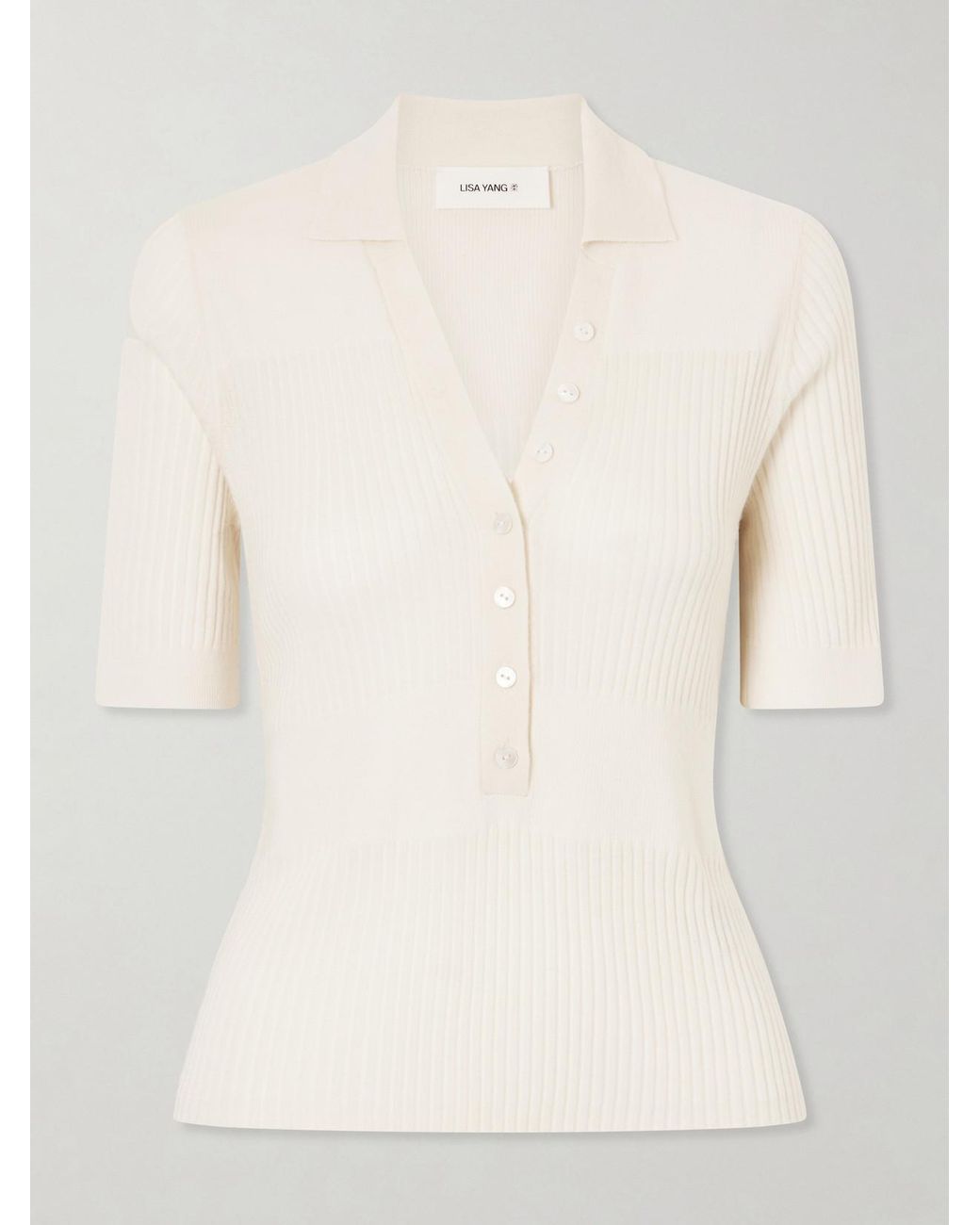 Lisa Yang Natural Malie Ribbed-Knit Cashmere Polo Sweater