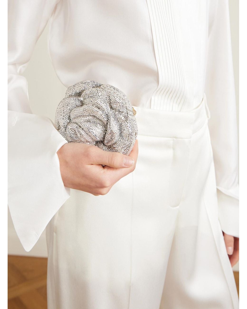 Judith Leiber White Rose Desiree Crystal-Embellished-Tone Clutch