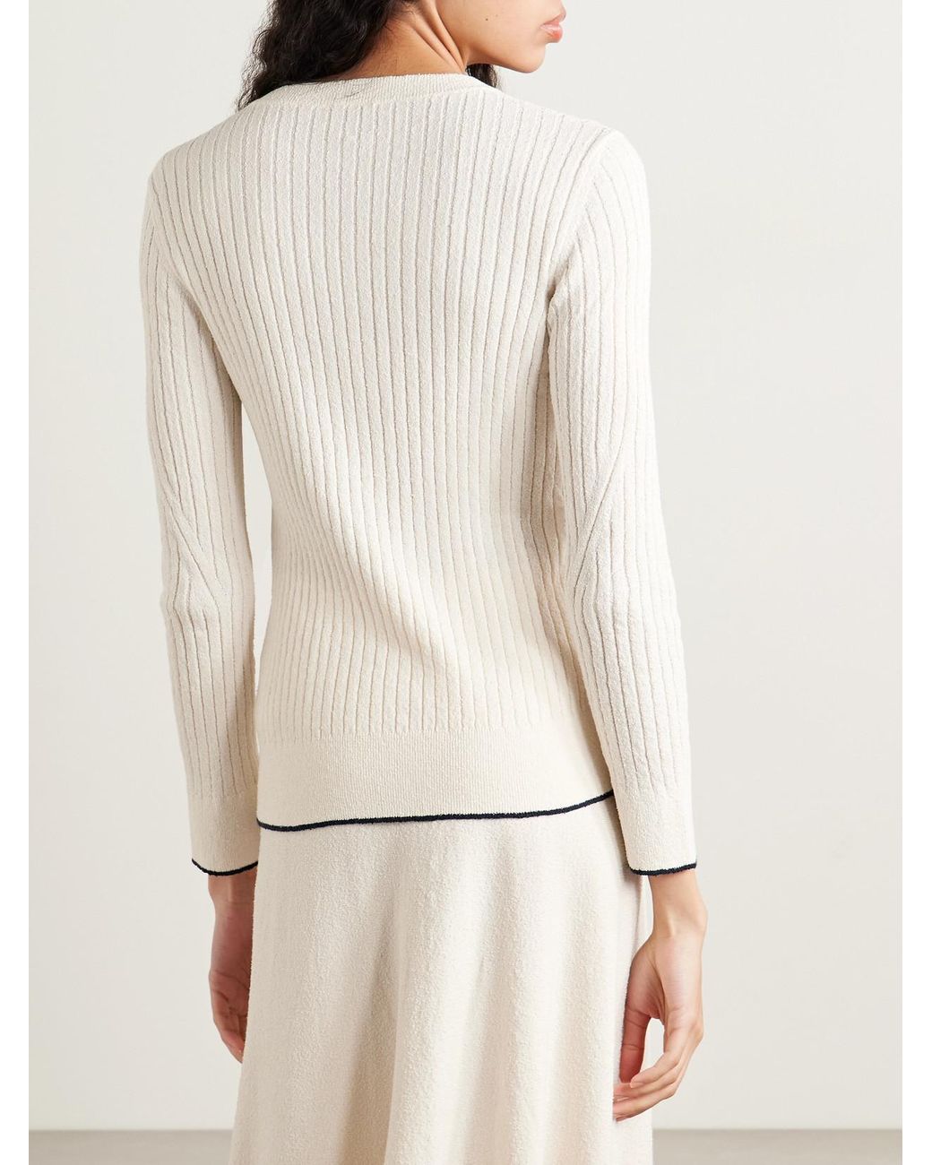 Bottega Veneta Natural Ribbed Cotton-Blend Bouclé Top