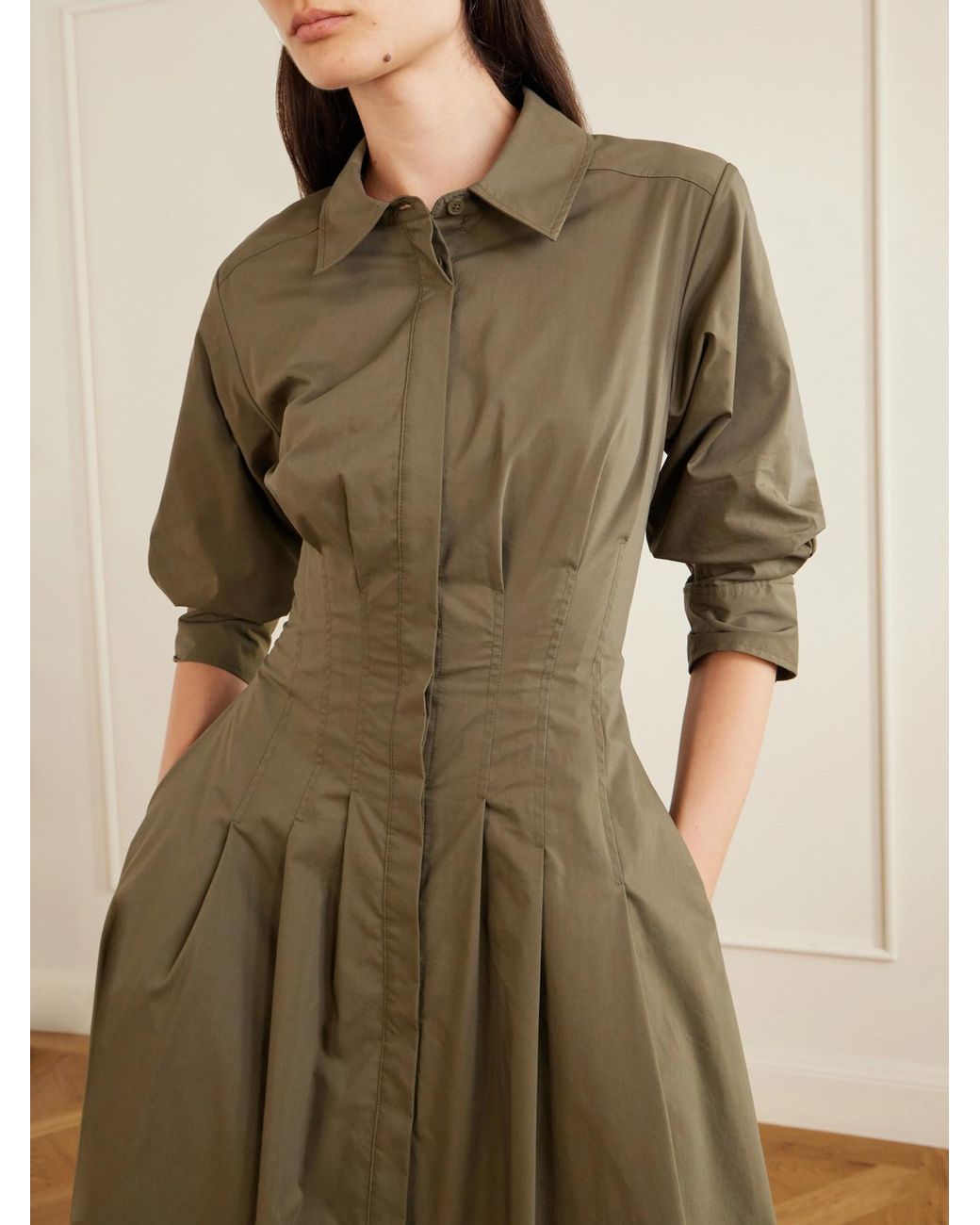 Jonathan Simkhai Green Jazz Pintucked Cotton-Blend Poplin Midi Shirt Dress